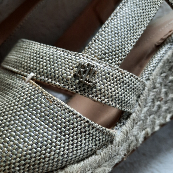 Lauren Ralph Lauren Penelopie Wedge Sandals Size 10 Womens Slingback Tan Khaki - Picture 2 of 12